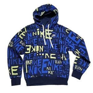 Vintage Nike Blue All Over Print Pullover Hoodie Men's Small